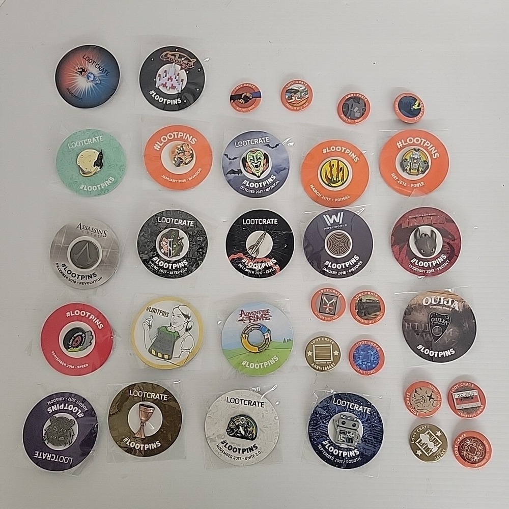 Huge LOOT CRATE Lapel Hat Jacket Pin LOT Assorted Pins LOOTCRATE 32 Pins